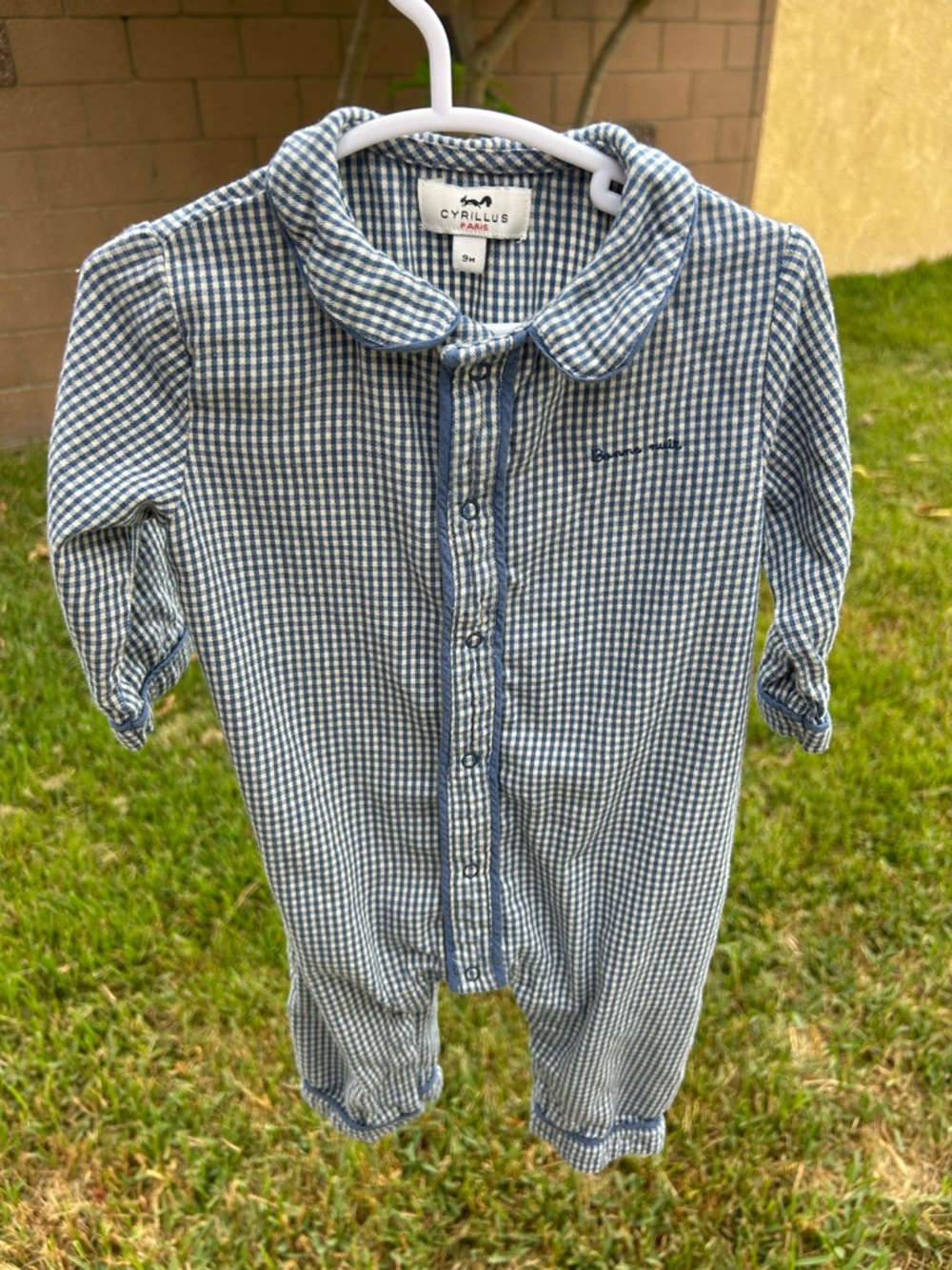 Cyrillus Blue and White Gingham Baby Romper